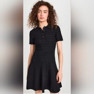 Shoshanna Minoa Black Open Weave Knit Polo Dress Stretch Womens M